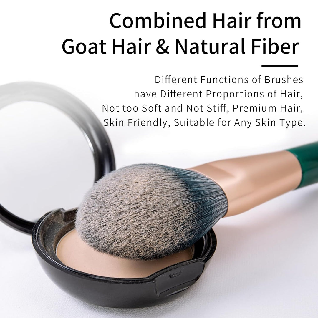 Juego de brochas de maquillaje de fibra natural y pelo de cabra pro...