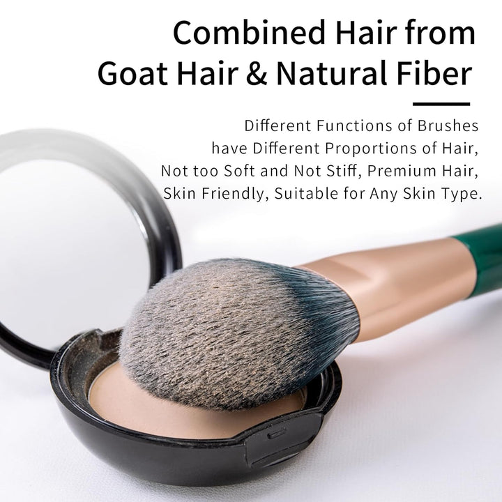 Juego de brochas de maquillaje de fibra natural y pelo de cabra pro...