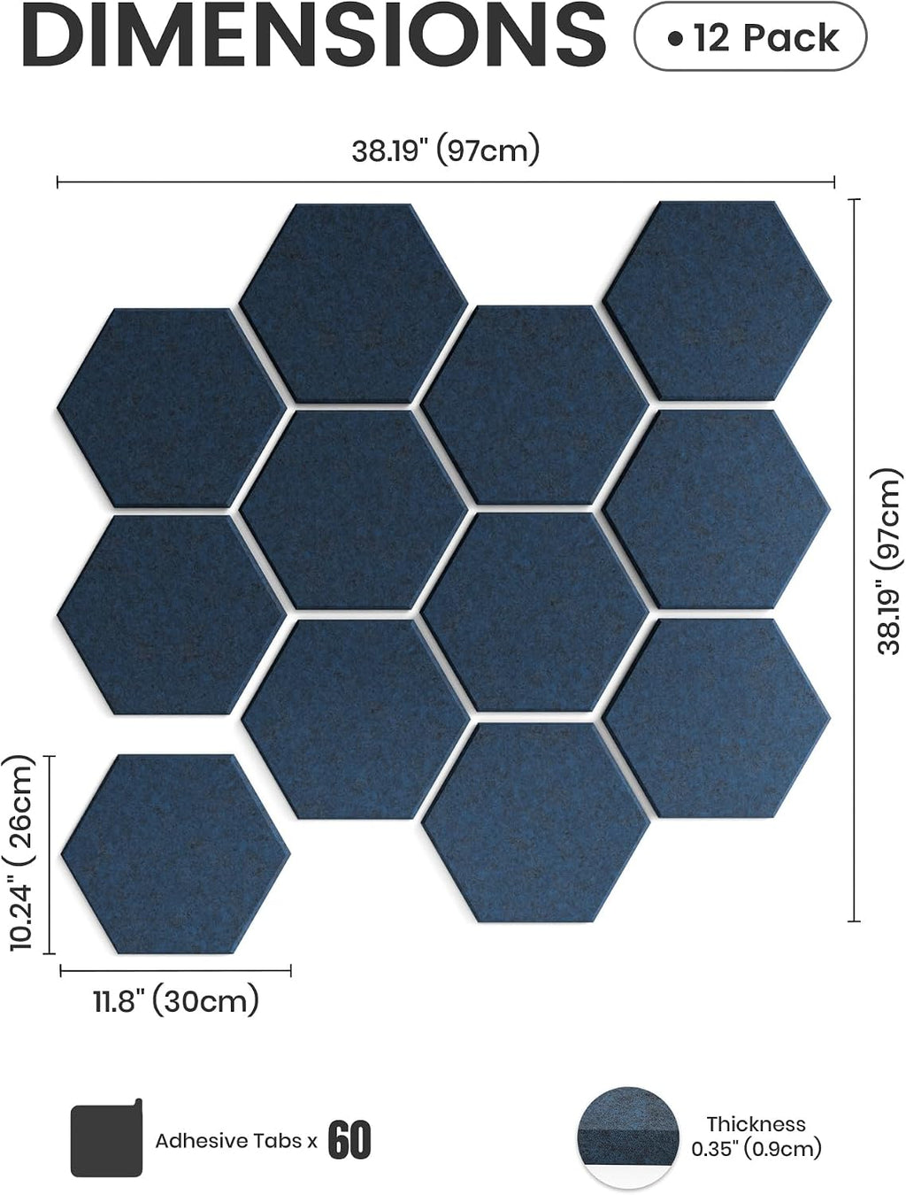 Paquete de 12 azulejos hexagonales de fieltro para tablón de