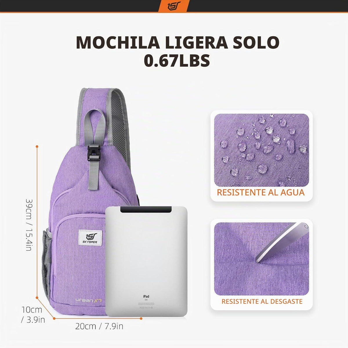 SKYSPER - Mochila cruzada con bloqueo RFID, mochila de bandolera, mochila para el hombro, mochila de viaje y senderismo, para mujeres y hombres, Púrpura, Casual