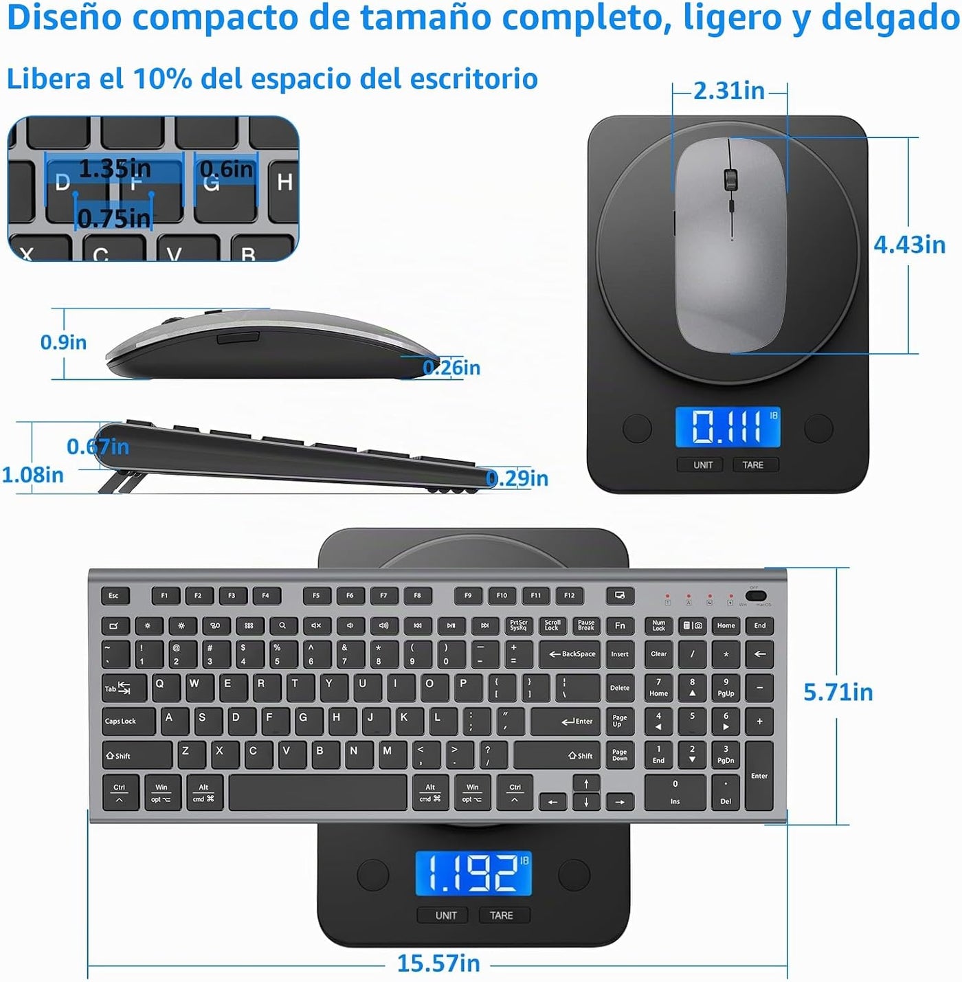 GALENMORO - Teclado y mouse inalámbricos, silencioso y silencioso c...