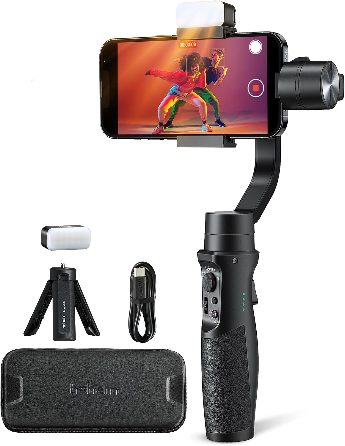 hohem iSteady Mobile+ Kit estabilizador de cardán para teléfono inteligente, cardán de teléfono de 3 ejes con luz de relleno, modo ultra gran angular, Inception de 600°, estabilizador de vlog de