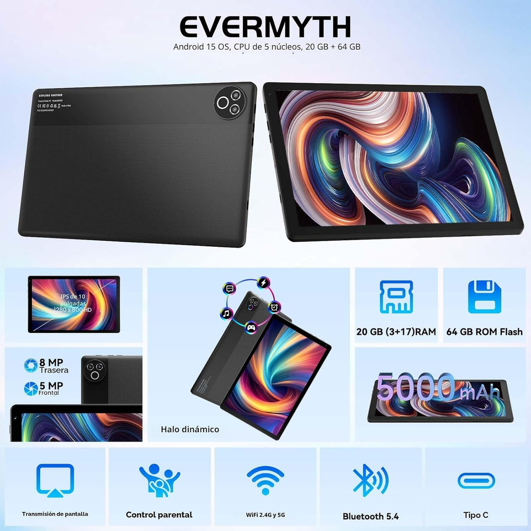 Tablet Android 15 de 10 pulgadas, 20 GB de RAM 64 GB ROM 1 TB expan...