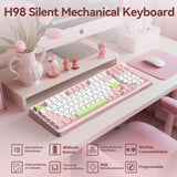AUSDOM H98 - Teclado mecánico cremoso rosa, teclado inalámbrico sil...