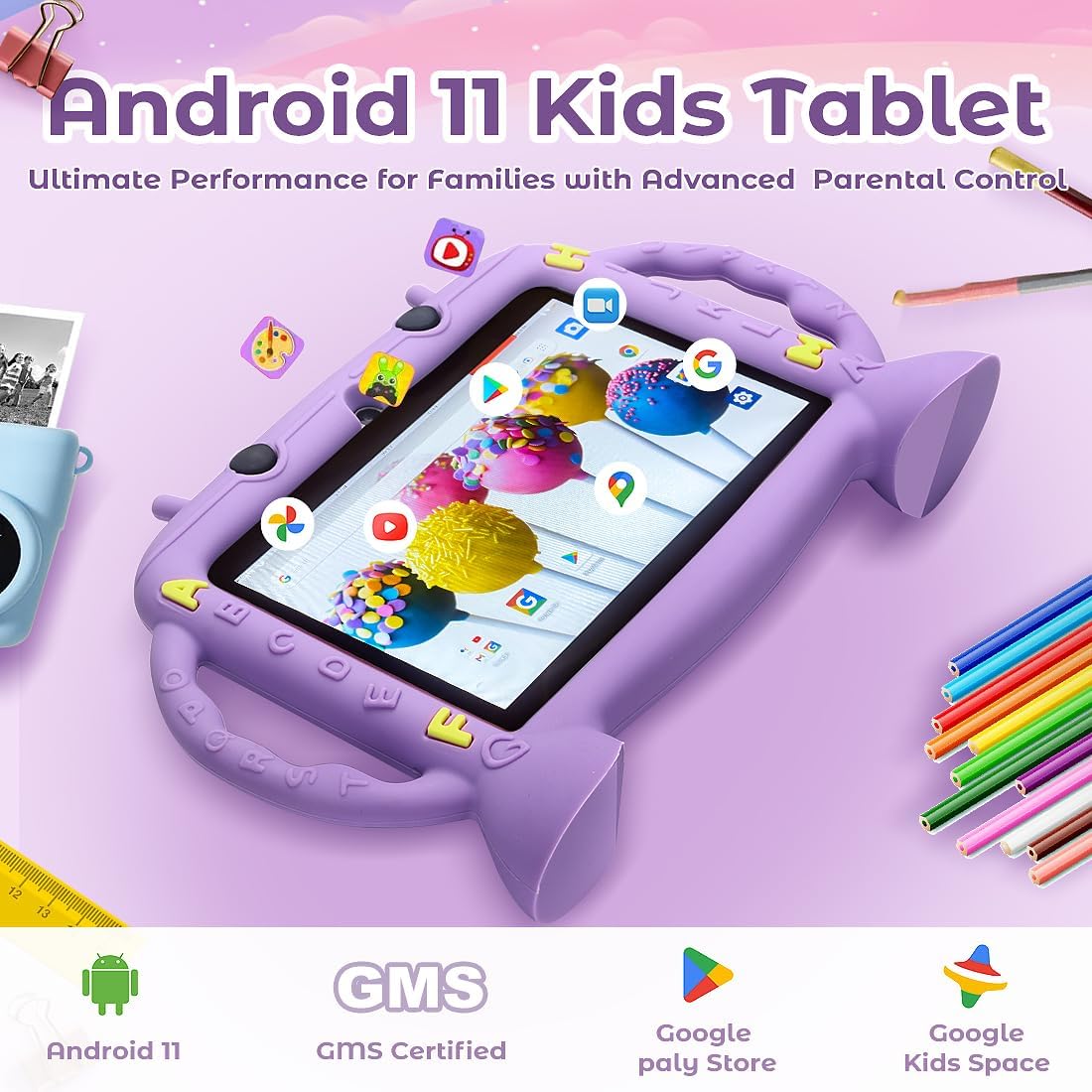 Tableta para niños de 7 pulgadas para niños pequeños Tablet Android 11, 3GB