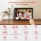 Frameo Marco de fotos digital WiFi de 10.1 pulgadas, marco de fotos digital de 32 GB con pantalla táctil IPS HD de 1280 x 800, montaje en pared con rotación automática, fácil de compartir fotos/videos