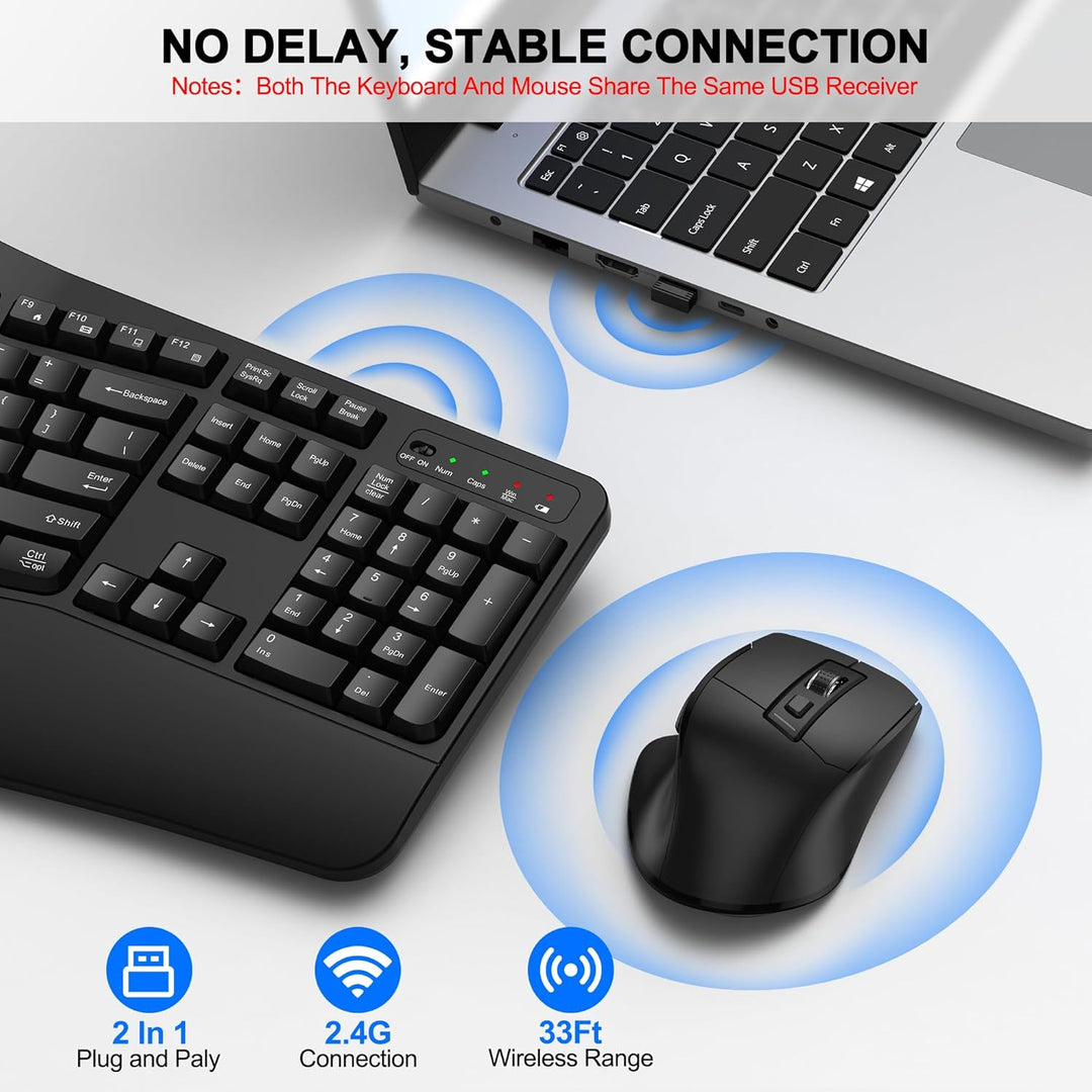 Combo de teclado y mouse inalámbricos, teclado ergonómico de tamaño...