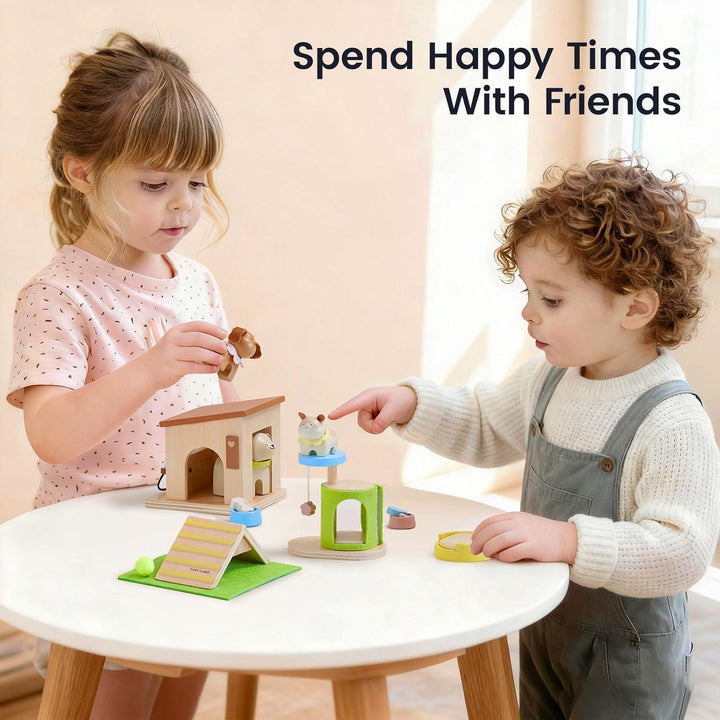 Tiny Land Juego de animales de casa de muñecas de madera para niños...