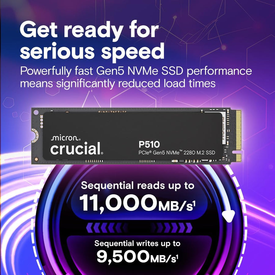 Crucial P510 PCIe Gen5 NVMe 1TB SSD, hasta 11,000MB\/s, TLC NAND, c...