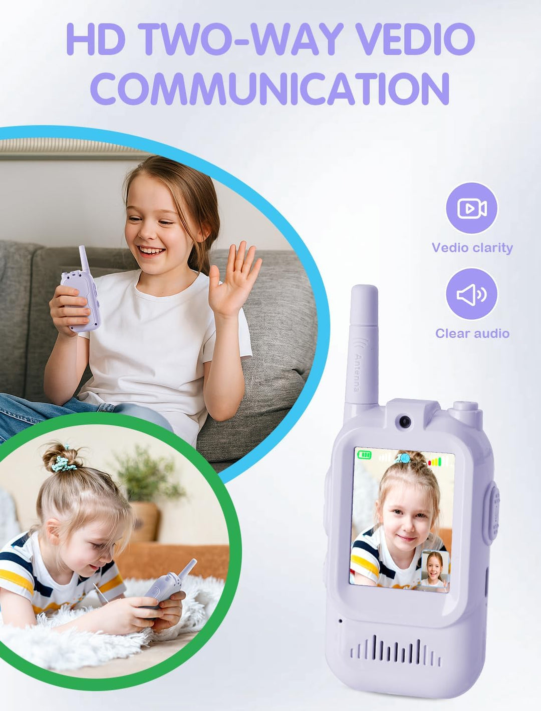 Walkie Talkie para niños con video: paquete de 2 juguetes recargabl...