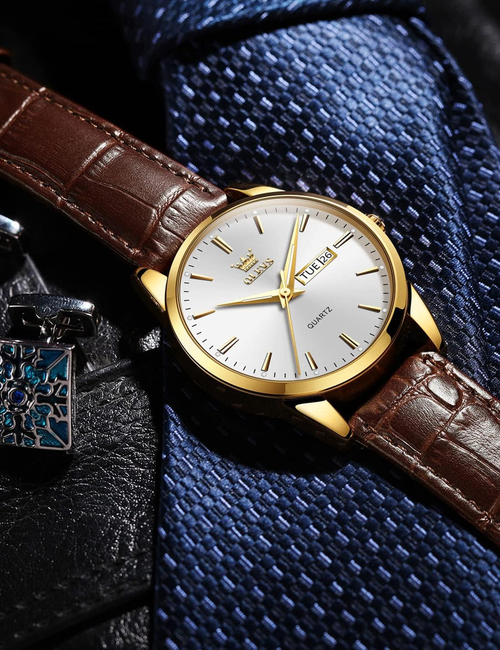 OLEVS Relojes de Cuero para Hombres, Casual, Fácil de leer, Quartz, Números, Resistente al Agua