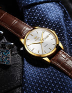 OLEVS Relojes de Cuero para Hombres, Casual, Fácil de leer, Quartz, Números, Resistente al Agua