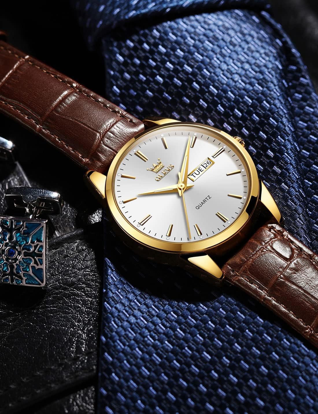 OLEVS Relojes de Cuero para Hombres, Casual, Fácil de leer, Quartz, Números, Resistente al Agua