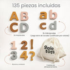 Letras y números magnéticos para niños, 135 imanes de espuma EVA neutros de alta calidad para nevera, vocales codificadas por colores, números y símbolos minúsculas en mayúsculas, a partir de 3 años