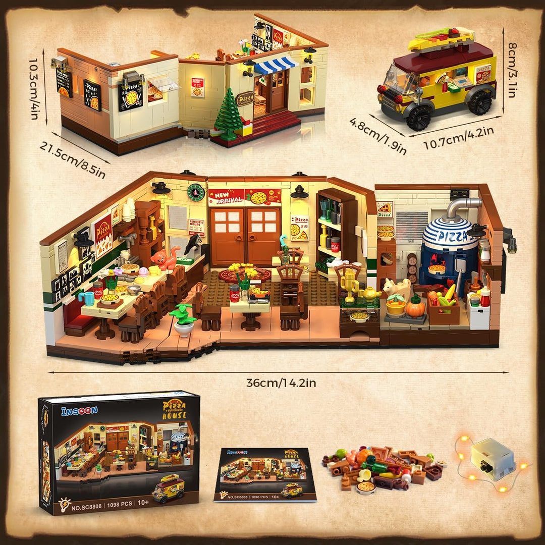 City Street - Juego de construcción de pizzería con luz