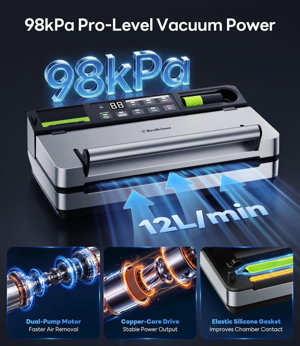 Sellador al vacío inteligente de 98kPa con aplicación FreshTrack de