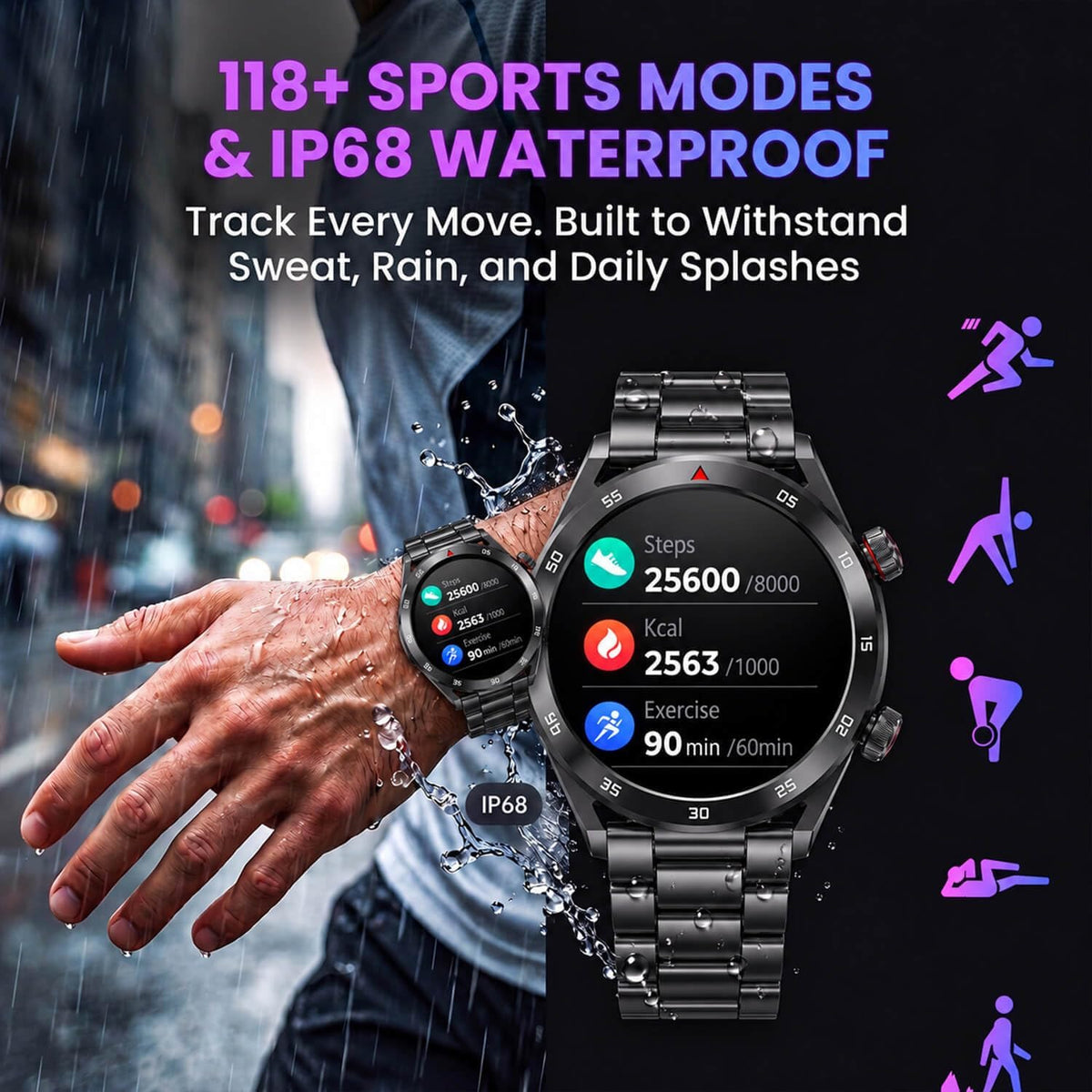 Reloj inteligente, pantalla AMOLED Bluetooth Llamadas Fitness