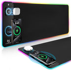Gimars Alfombrilla de mouse RGB 3 en 1 mejorada con carga inalámbrica rápida magnética de 15 W, alfombrilla de mouse para juegos de 31.5 x 11.8 x 0.16 pulgadas, 15 modos de color, alfombrilla de