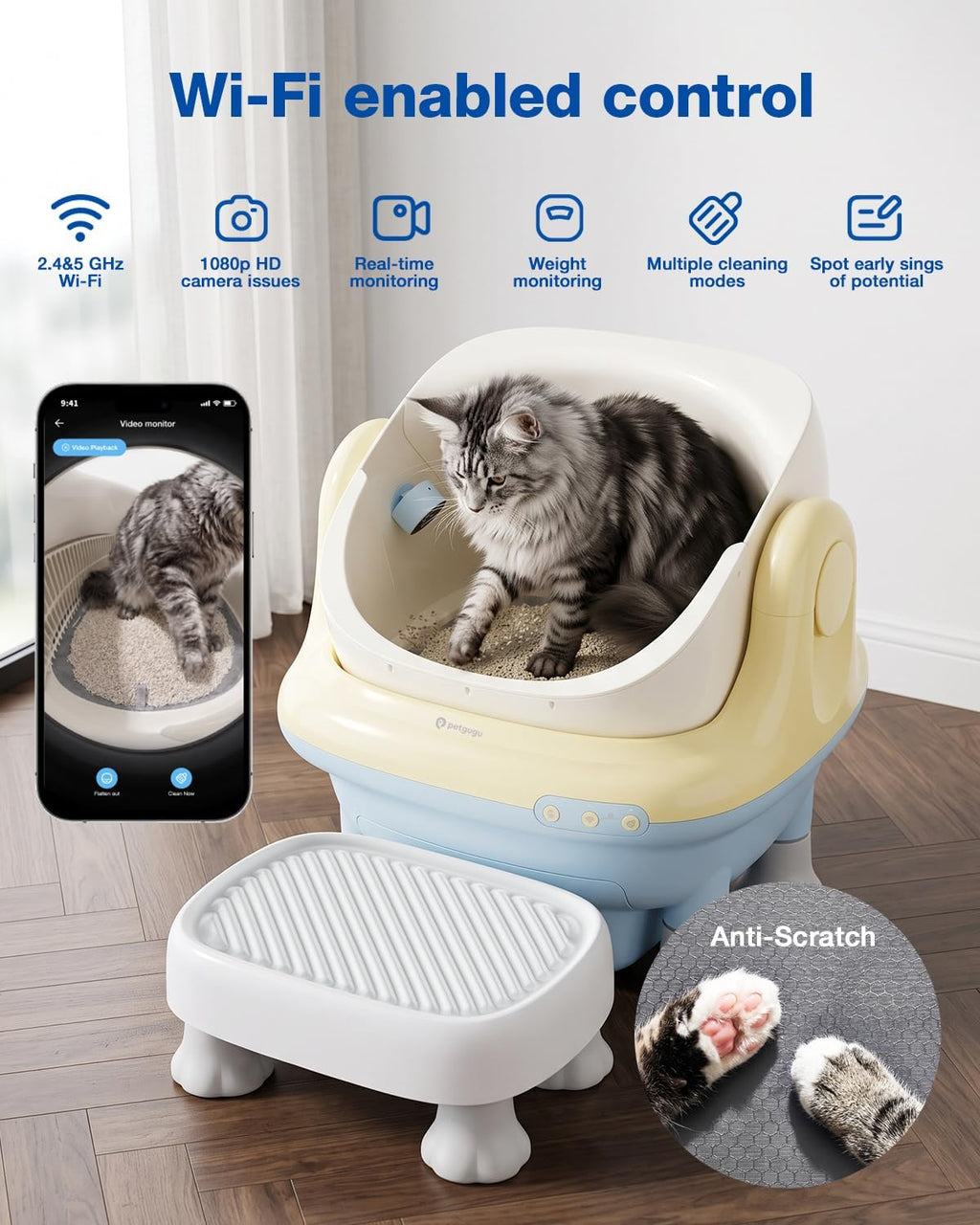 PETGUGU Caja de arena automática para gatos 105L Caja de arena de