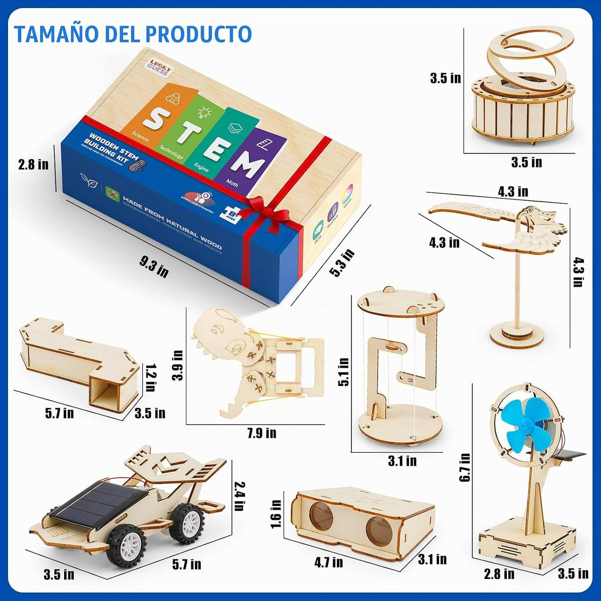 LUCKY GUESS Kit de ciencia STEM 8 en 1 para niños, experimentos solares y