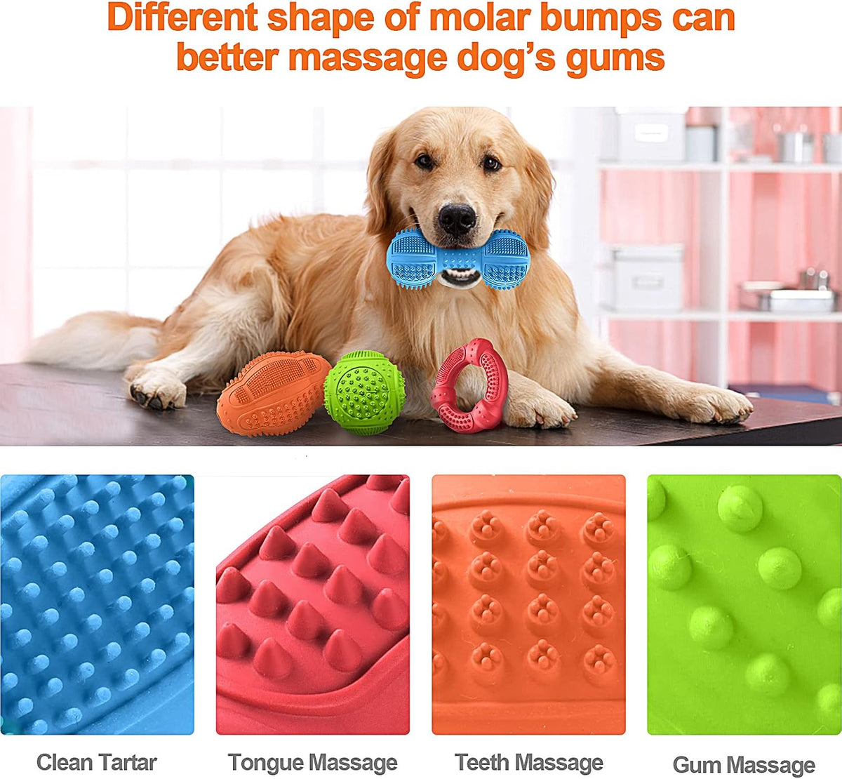 Juguetes masticables para perros, paquete de 4, juguetes para perros para masticadores agresivos de razas pequeñas, medianas y grandes, limpieza de dientes multifuncionales y masaje de encías,