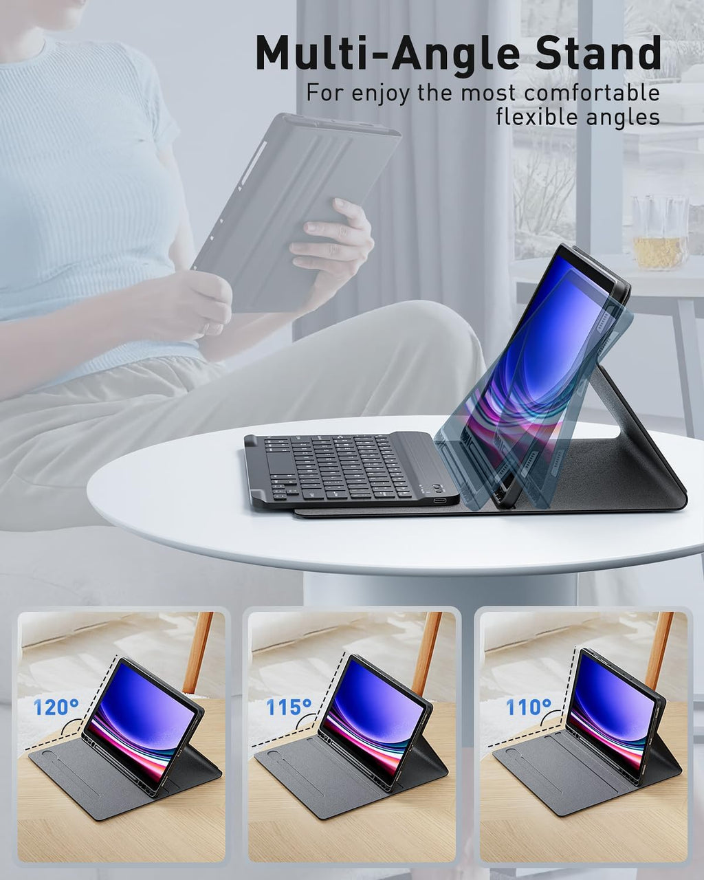 TUNKARMOR Funda con teclado para Samsung Galaxy Tab A9+/ A11+ Plus 2023