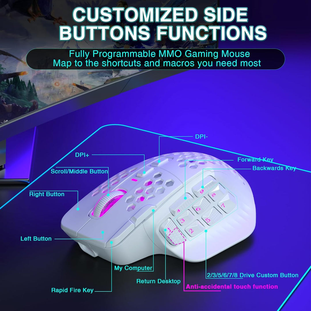 SOLAKAKA SM809 Pro - Mouse para juegos con 9 botones laterales, mou...