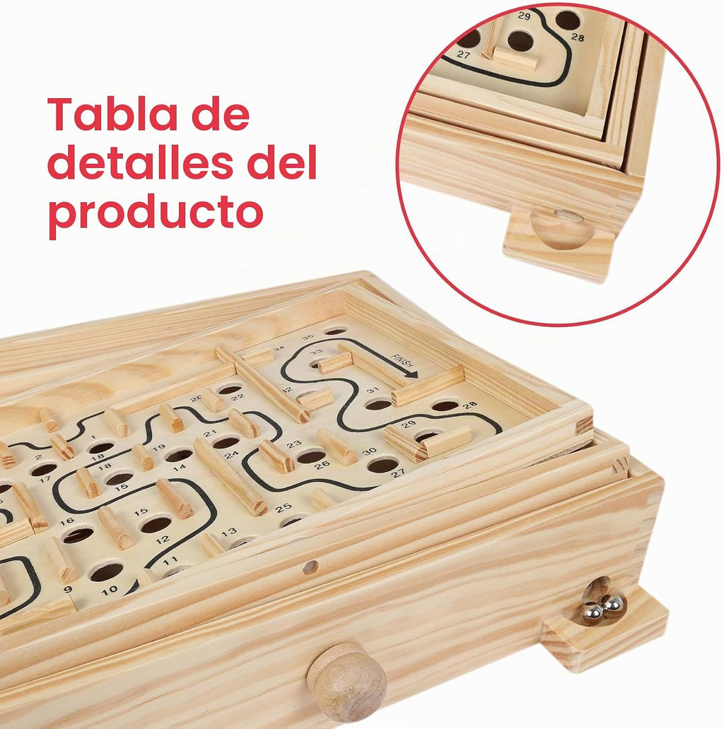 Juego de laberinto de madera, juego de mesa de laberinto de inclinación de bola de mármol, juego de equilibrio de mesa y juguete para niños y adultos