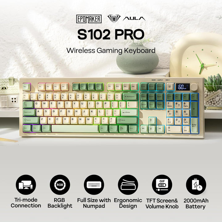 EPOMAKER Aula S102 PRO Membrane Gaming Keyboard with TFT Screen, Vo...
