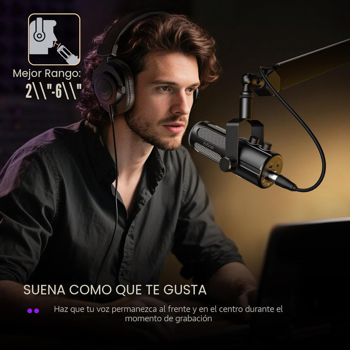 FIFINE Micrófono para podcast, micrófono dinámico vocal USB\/XLR pa...