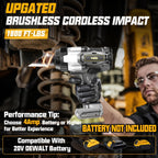 Llave de impacto inalámbrica de 1/2 pulgada compatible con batería Dewalt de 20 V, 1600 pies-libras (2200 N.m), pistola de impacto de alto par resistente, destornillador de impacto de energía eléctrica sin escobillas con 4 modos de velocidad y luz de trab