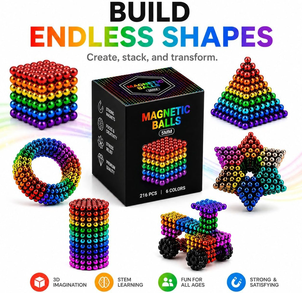 Juego de 216 bolas magnéticas mejoradas, juego de construcción antiestrés para adultos, juguete para aliviar el estrés y la ansiedad para adultos, decoración creativa de escritorio y ejercicio