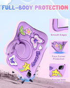 para iPad Air de 11 Pulgadas Funda M3 2025/M2 2024, Pro 11'' 4ª/3ª/2ª/1ª, Air de 5ª/4ª Generación - Linda Funda Kawaii para Niñas con Diseño 3D de Mariposas Moradas Giratorias y Correa de