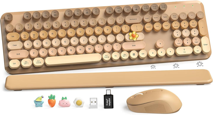 Combo de teclado y ratón inalámbricos, lindo teclado retro de máqui...