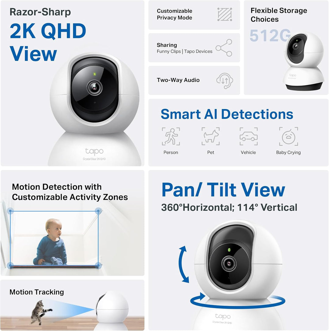 TP-Link Tapo - Cámara de seguridad Pan\/Tilt de 2K QHD para cámara...