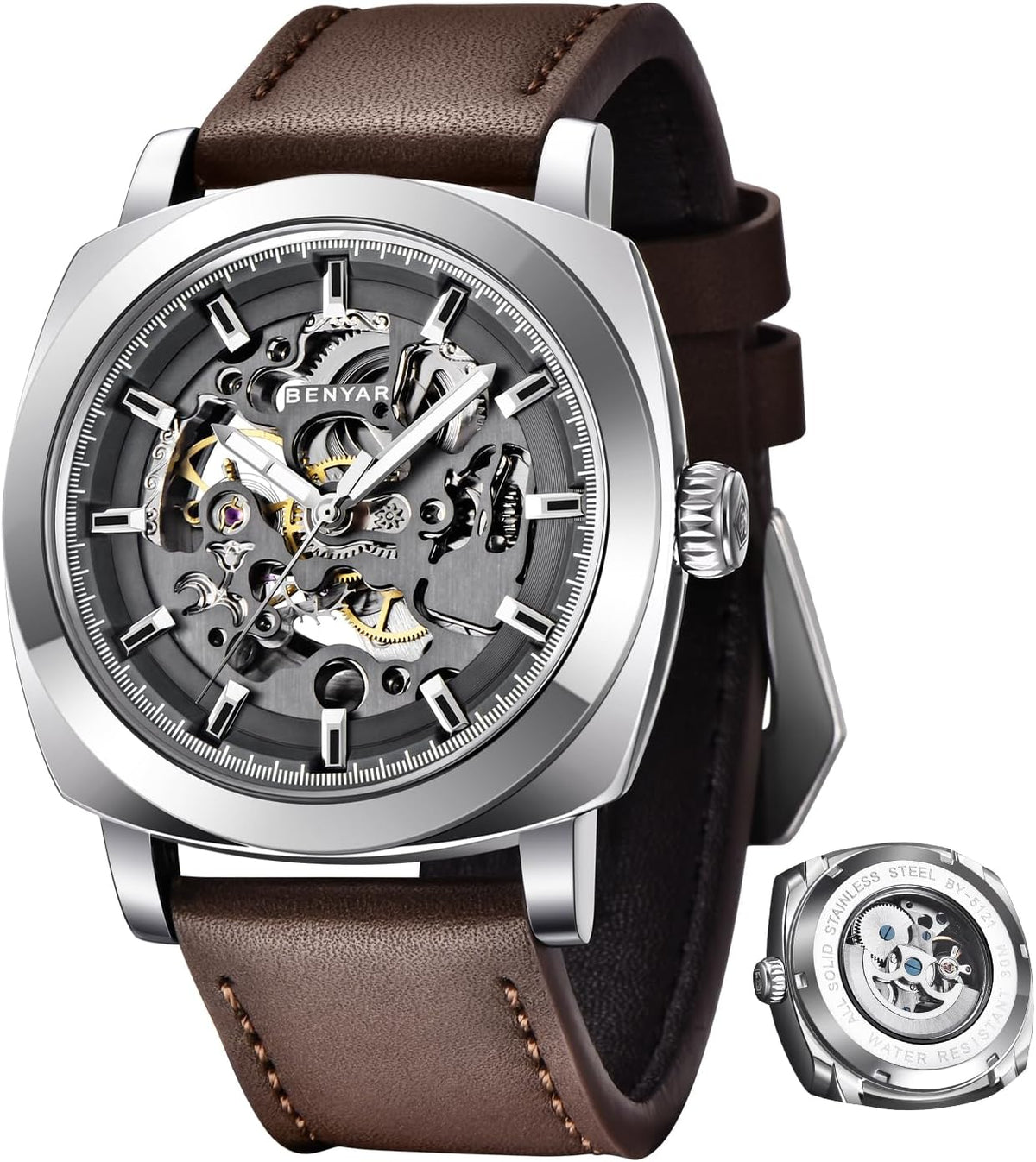BENYAR Reloj Automático Mecánico de Esqueleto para Hombre de Vestir