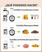 Sangcon Licuadoras y Combo de Procesador de Alimentos para Cocina, Licuadora de 5 en 1 para Batidos y Suave, Carne Picada, Molienda y más, Jarra de 40 oz y Taza de 17 oz con Tapa Para Llevar, Acero