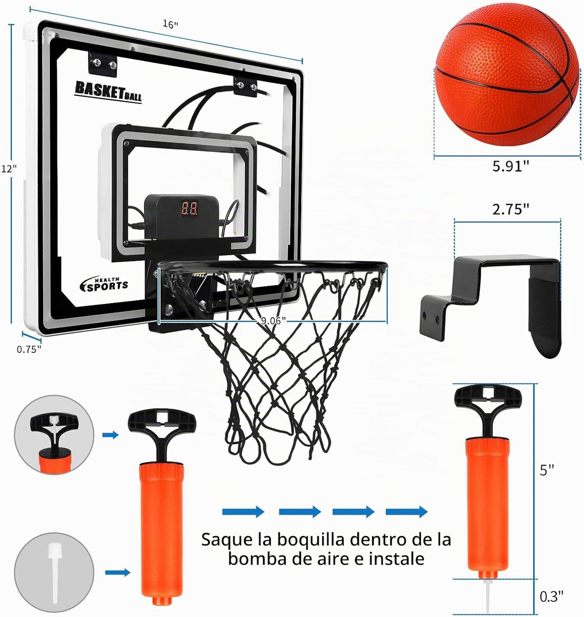 Aro de baloncesto interior para niños, sobre la puerta Mini Puntuación de