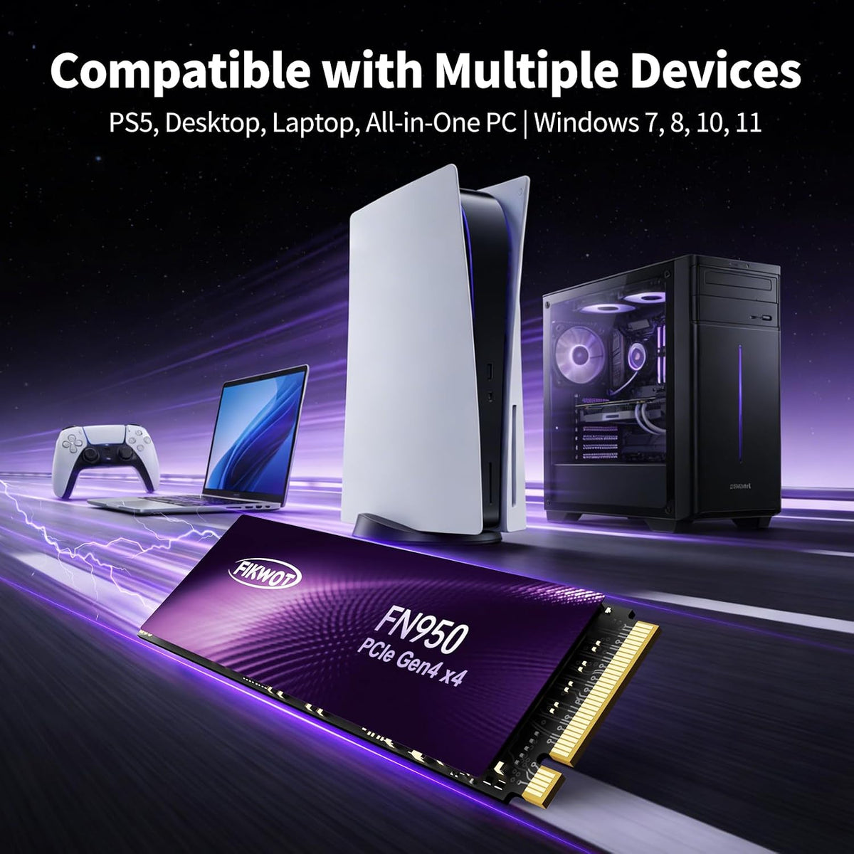 Fikwot FN950 NVMe SSD PCIe Gen4x4 M.2 2280, lectura de hasta 4800 M...