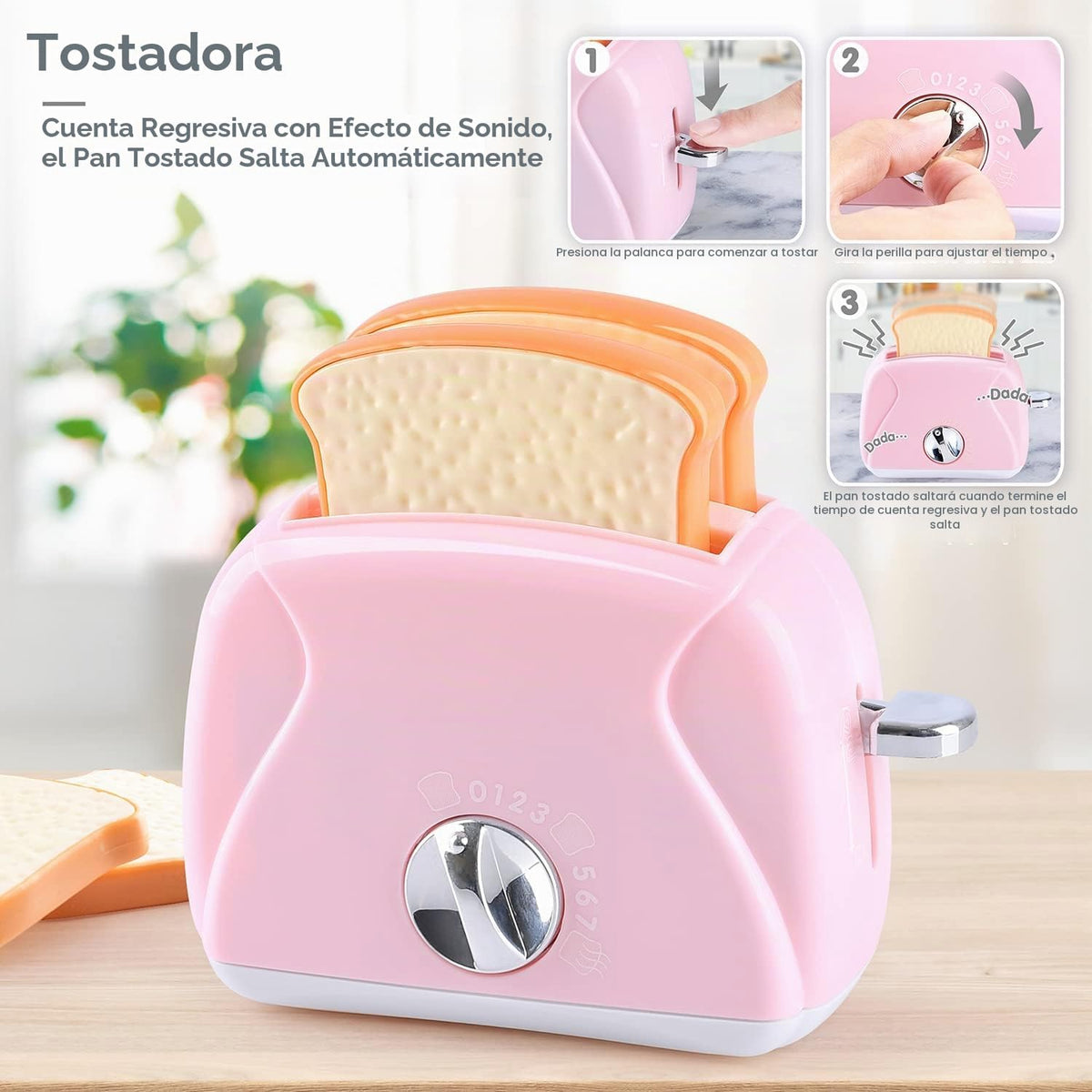 Juguetes de electrodomésticos de cocina, juego de accesorios de cocina para niños, juguetes de cocina de simulación para niños de 4 a 8 años, cafetera, mezcladora, tostador con luces y sonidos
