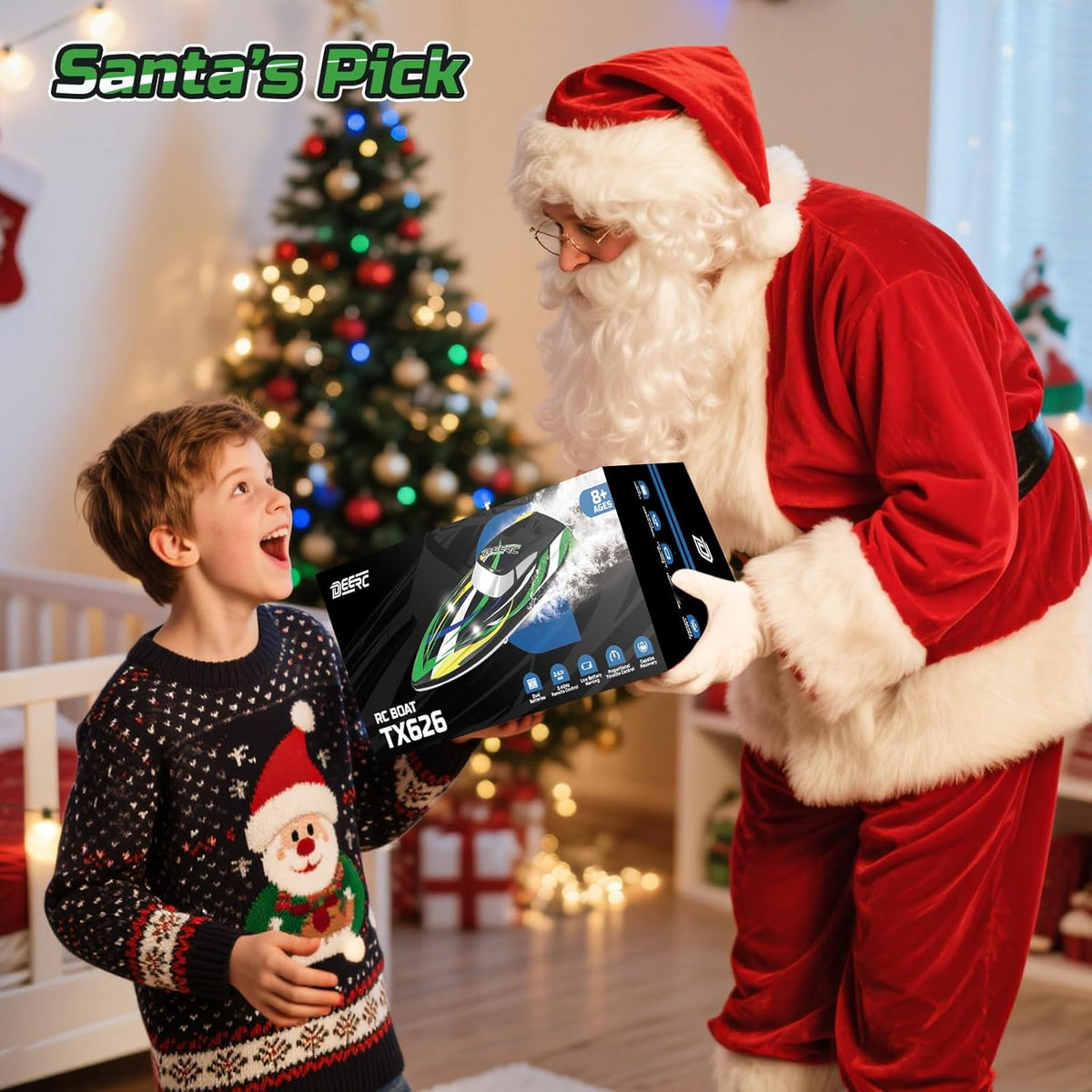DEERC Barco RC de Alta Velocidad con Luces LED, 18.6 MPH Barco de C...