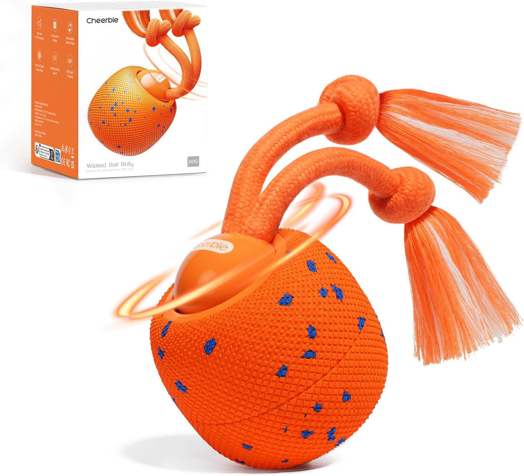Cheerble Juguete interactivo inteligente para perros, bola de rollo, movimiento automático, rebote, rotación, material de E-TPU, con cuerda y sonido de ladridos, bola interactiva para perros medianos