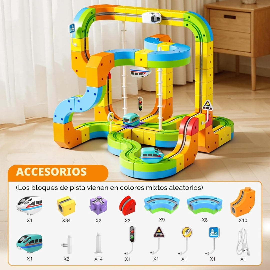 Juego de tren eléctrico mejorado, pista infinita 3D con pistas flex...