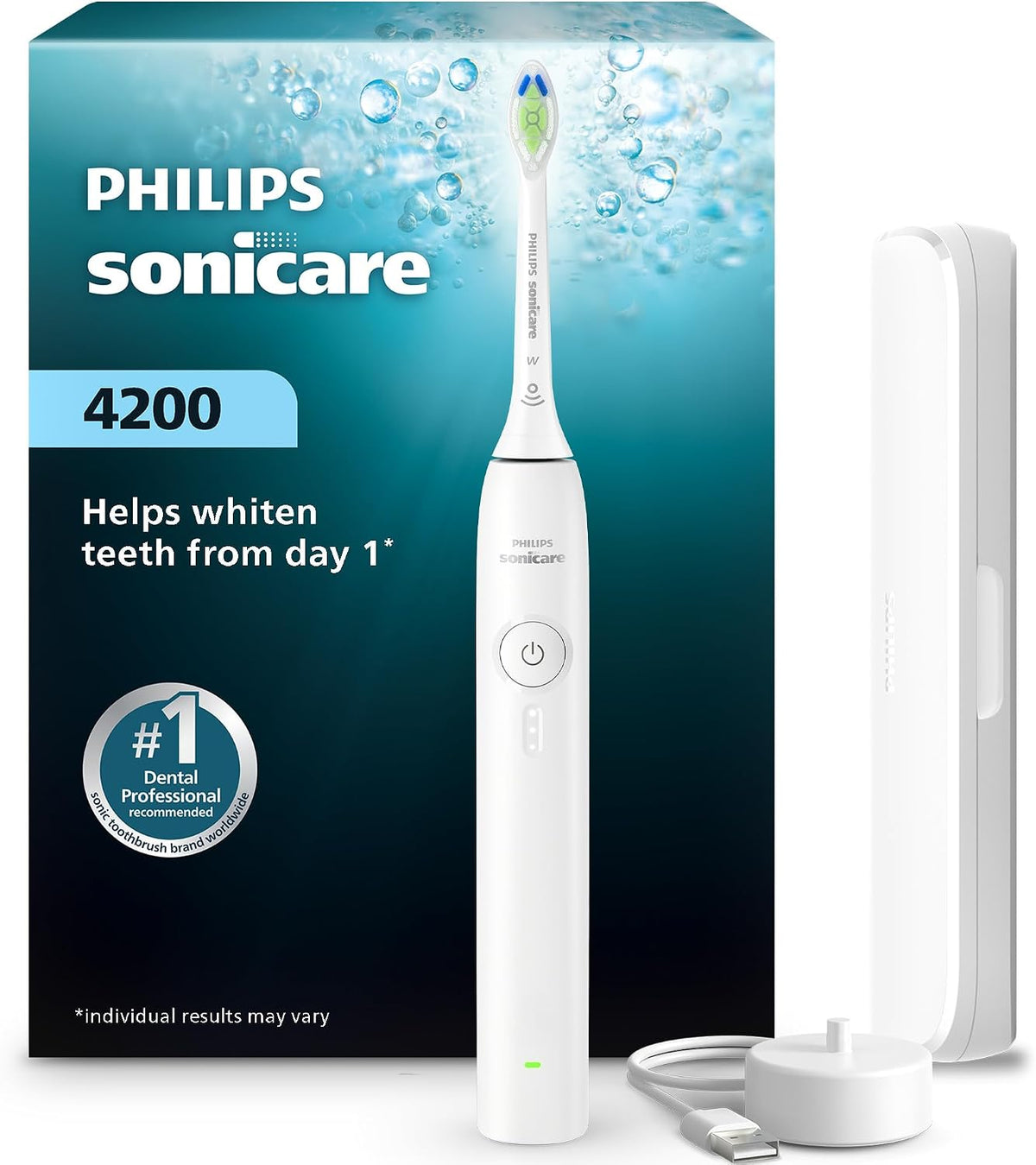 Philips Sonicare Cepillo de dientes eléctrico recargable 4200, 1 cabezal de