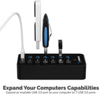 SABRENT, hub USB 3.0 de 7 puertos, alimentado, adaptador 12V/3A