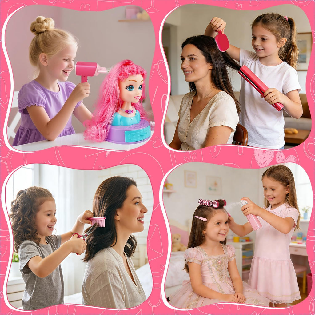 Juguetes de peluquería para niñas de 3 a 8 años, juego de peluquería de peluquería, accesorios de maquillaje con luces y sonidos interactivos, juguetes educativos de vestir, regalos de cumpleaños para niños de 3, 4, 5, 6, 7, 8 años