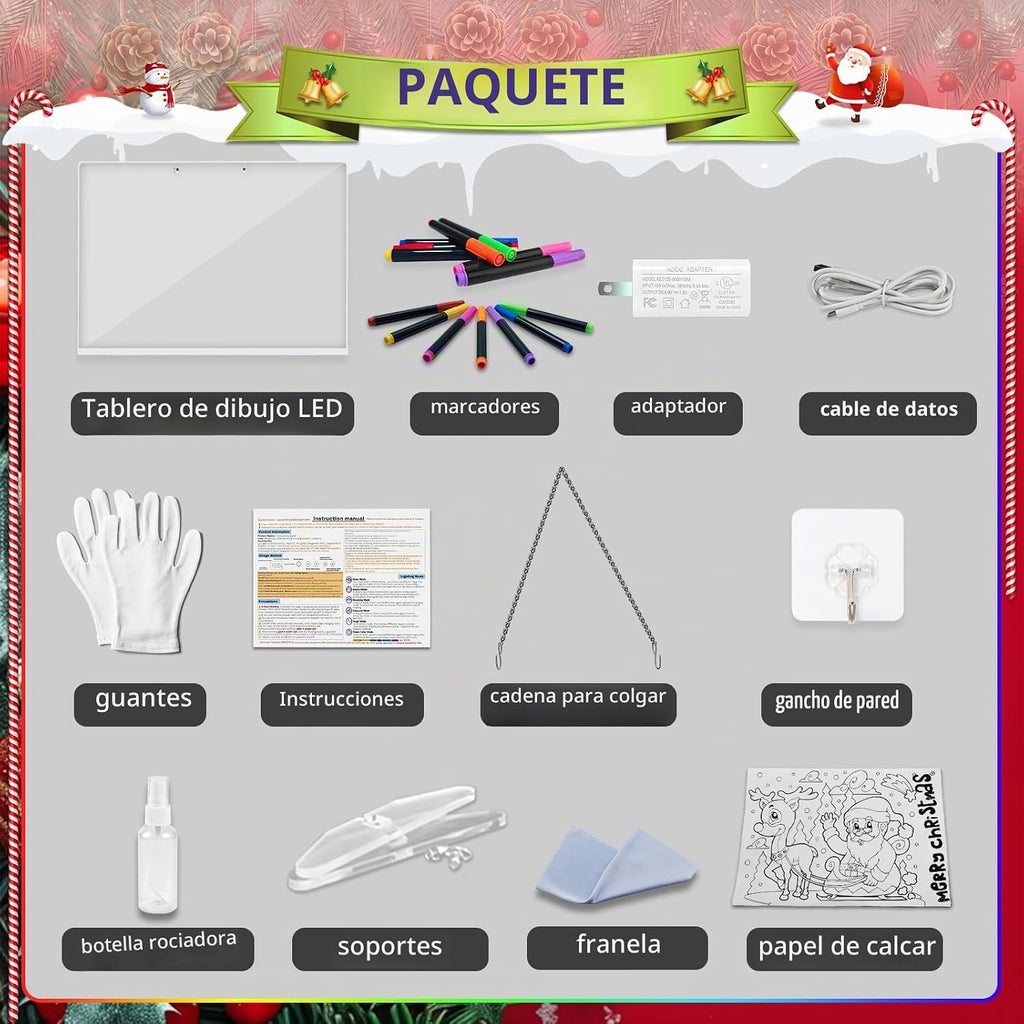 Tablero de dibujo LED con 8 colores, tableros de mensajes acrílicos de 13 x 10 pulgadas con 13 efectos de luz, tablero de garabatos brillantes, regalos para niños, para Pascua, Halloween