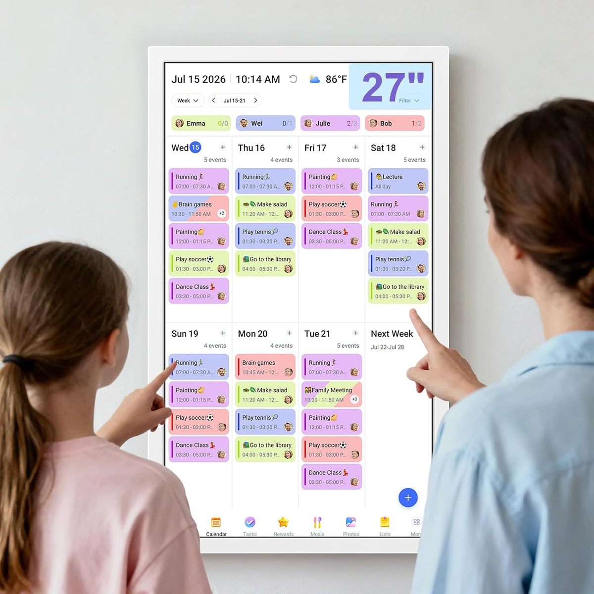 Calendario digital inteligente de 27 pulgadas, gráfico de tareas familiares