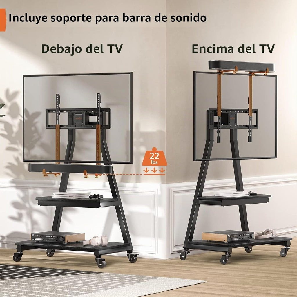 Perlegear - Soporte de TV rodante con soporte de barra de sonido para