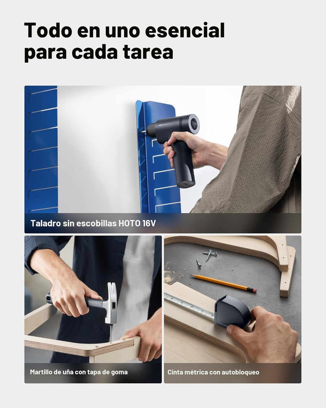 HOTO Kit de herramientas para el hogar de 25 piezas con taladro sin...